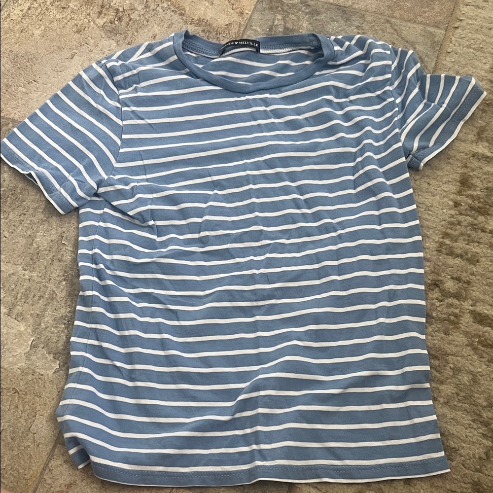 Brandy Melville- Blue and White Striped T-Shirt